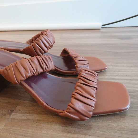 STAUD Frankie Ruched Block Heel Mule Slip On Shoes in Tan Leather - Size US 8 - Picture 9 of 16